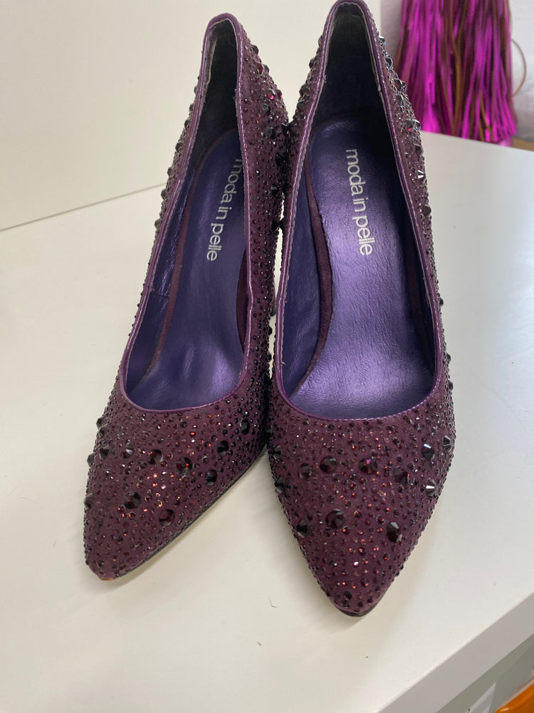Classic Moda In Pelle High Heels UK4 Burgundy Purple embellished BT001
