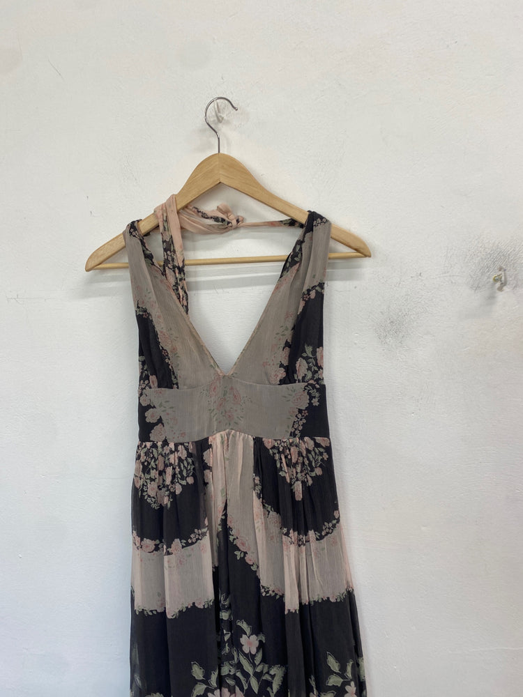 Classic Mango Maxi Dress UK S Pink floral black JB006