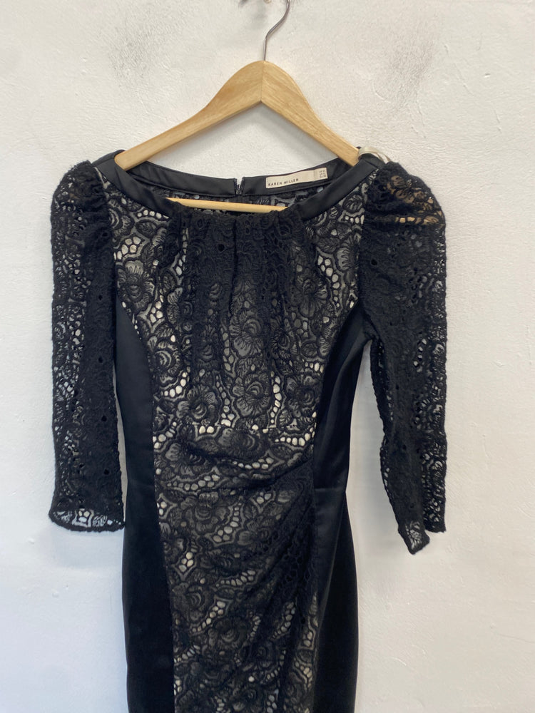 Classic Karen Millen Dress UK8 Black boderie JB006