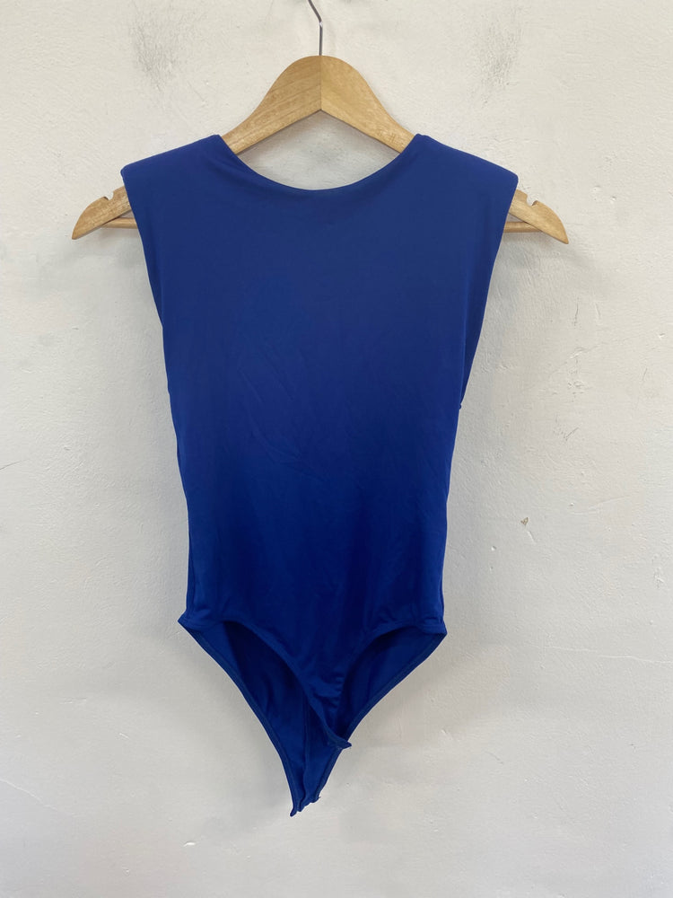 Classic Zara Shoulder Pad Bodysuit UK S Blue JB006