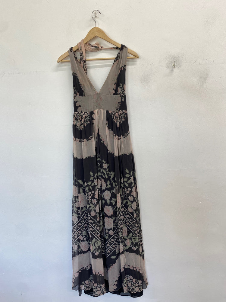 Classic Mango Maxi Dress UK S Pink floral black JB006