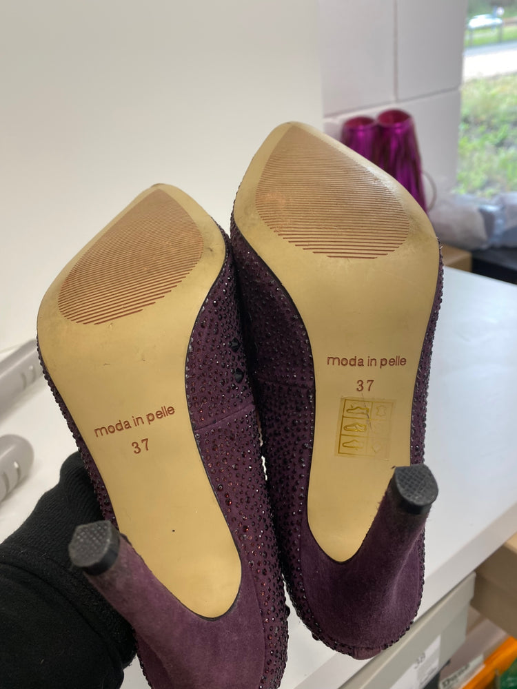 Classic Moda In Pelle High Heels UK4 Burgundy Purple embellished BT001
