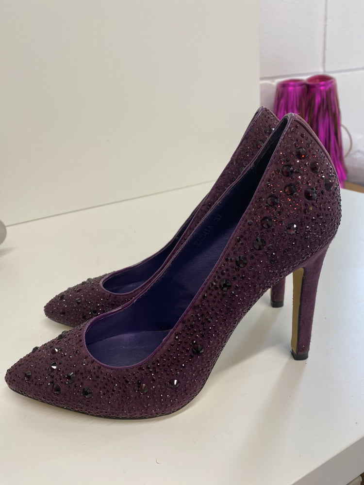 Classic Moda In Pelle High Heels UK4 Burgundy Purple embellished BT001