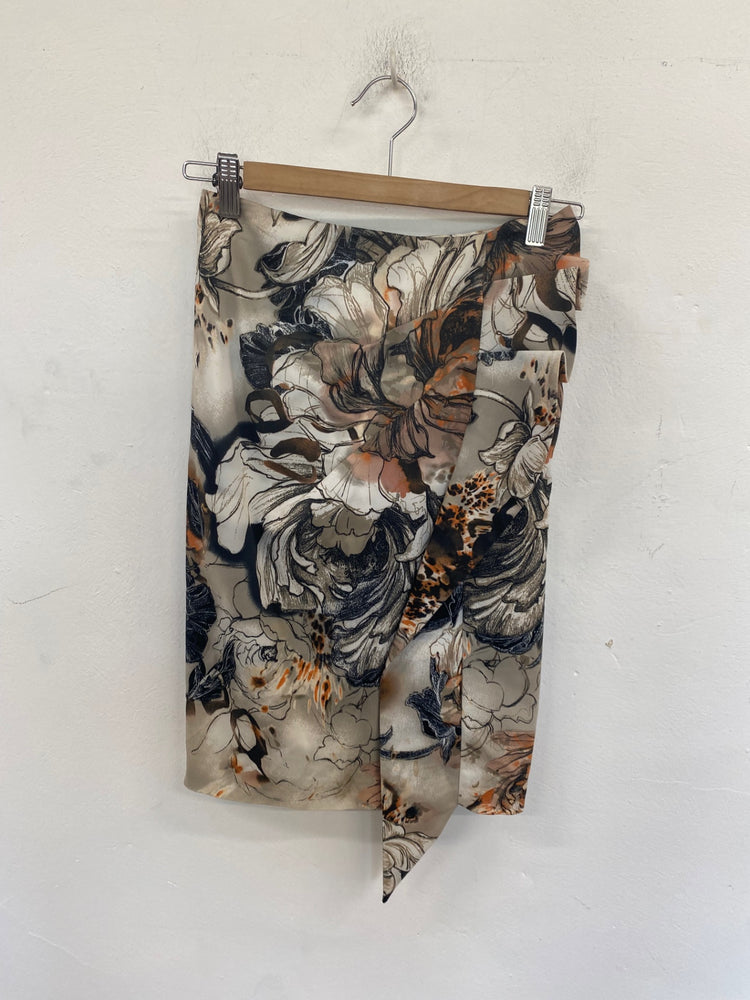 Classic Karen Millen Midi Skirt UK8 Beige Multi Floral JB006