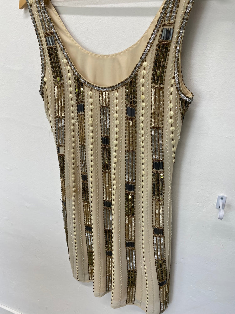 Fabulous 1920’s vintage vibes Dress UK10 Beige & Gold JB006