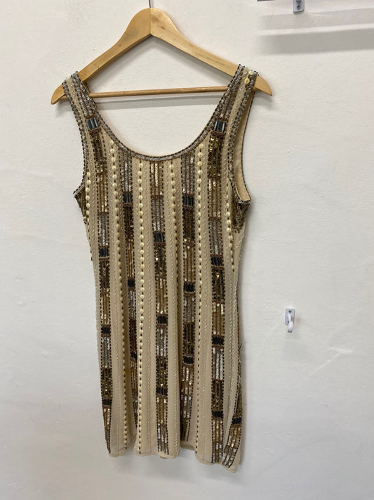 Fabulous 1920’s vintage vibes Dress UK10 Beige & Gold JB006