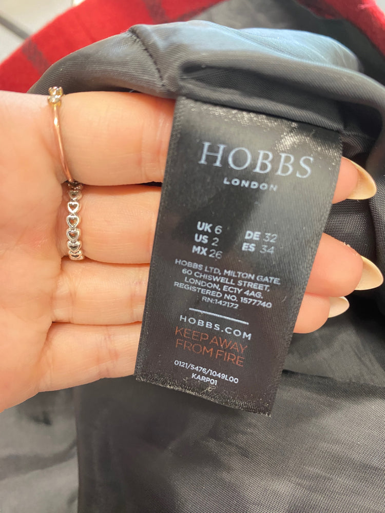 Classic HOBBS Midi Dress Uk 6 Red black checked JB006