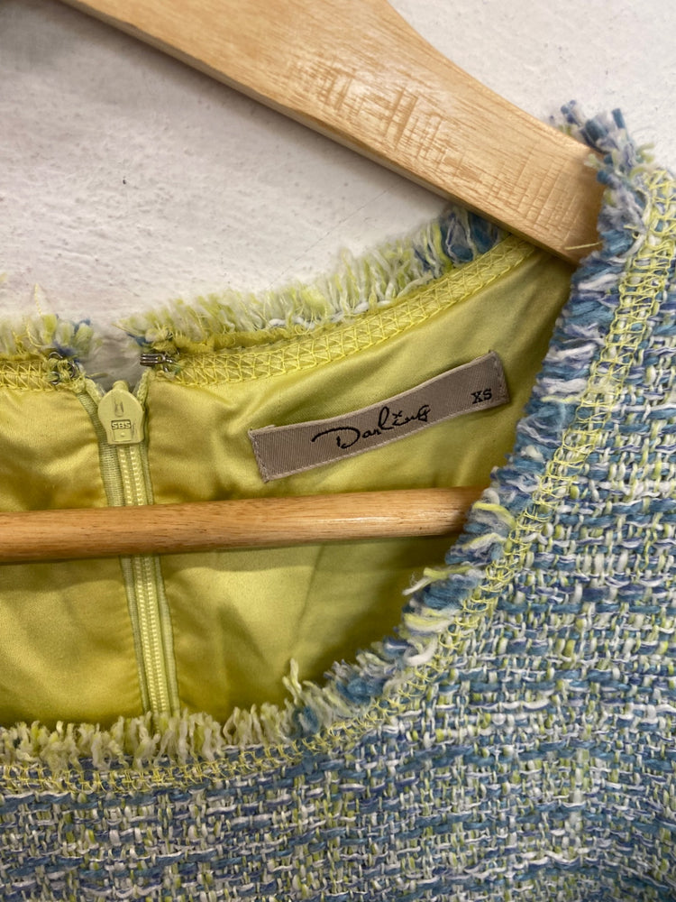 Classic Darling Mini Dress UK XS Blue & Yellow Boucle JB006