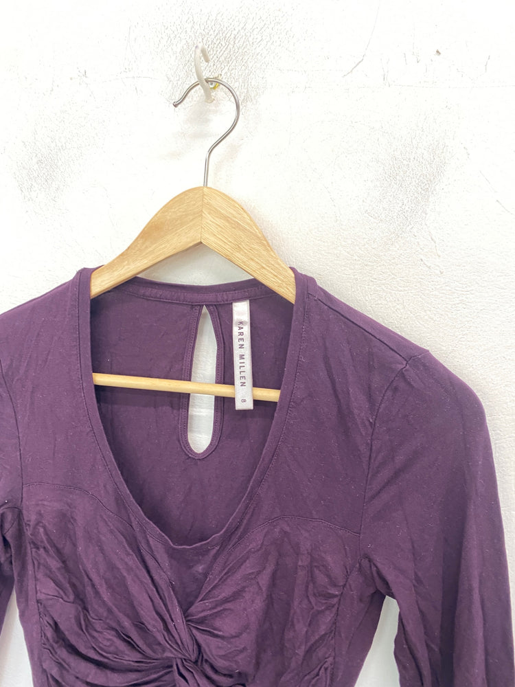 Classic Karen Millen Top UK8 Dark Purple ruched JB006