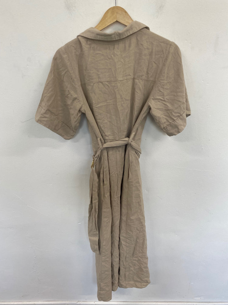 Classic Zara Midi Shirt Dress UK S Beige JB006
