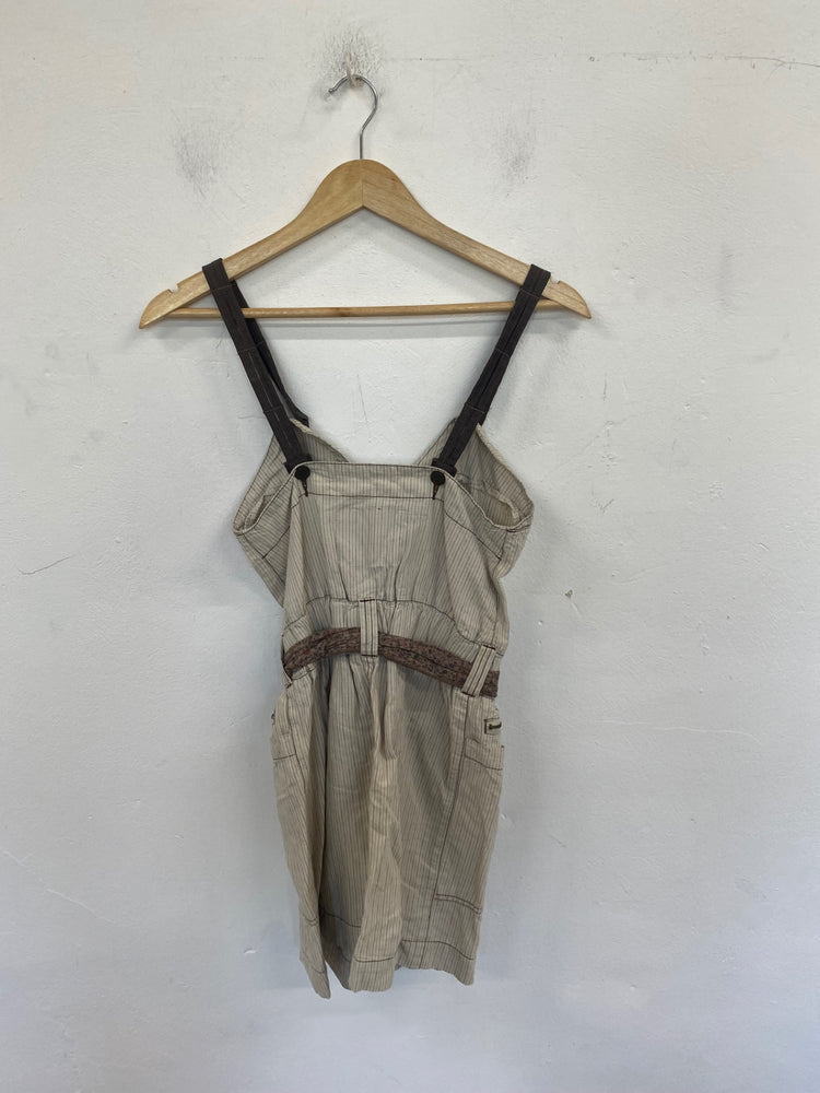 Boho Chic River Island Pinafore Dress UK6 Beige & Brown Stripe JB006