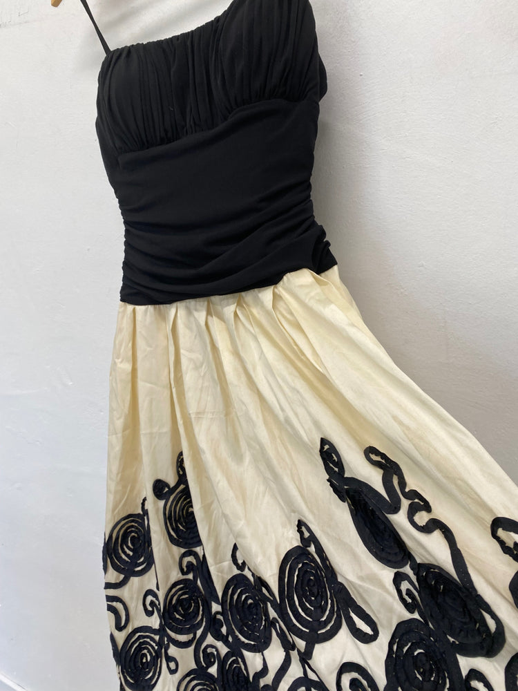 Fabulous S I Fashions Evening Dress UK10 Black and Cream TC002