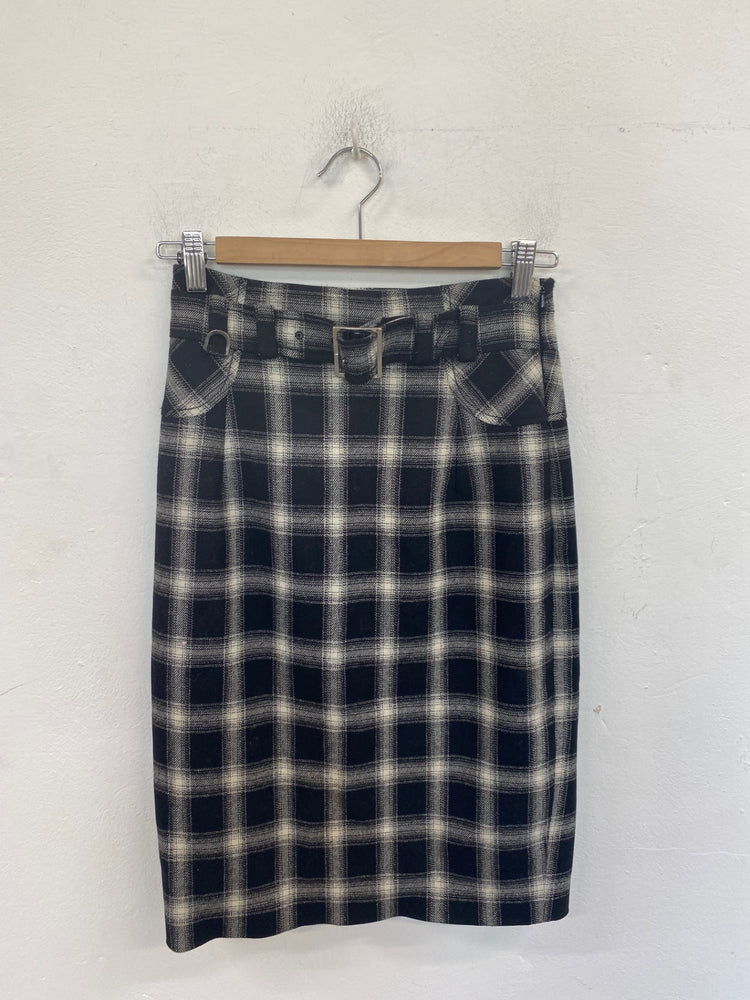 Classic Karen Millen Midi Skirt UK8 Black & Cream Plaid JB006