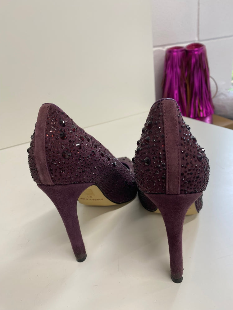 Classic Moda In Pelle High Heels UK4 Burgundy Purple embellished BT001