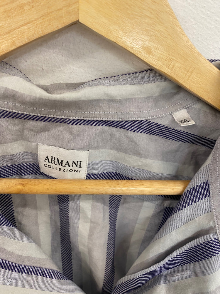 Classic Armani Collezioni Shirt UK XXL Blue & Grey Stripe DW001