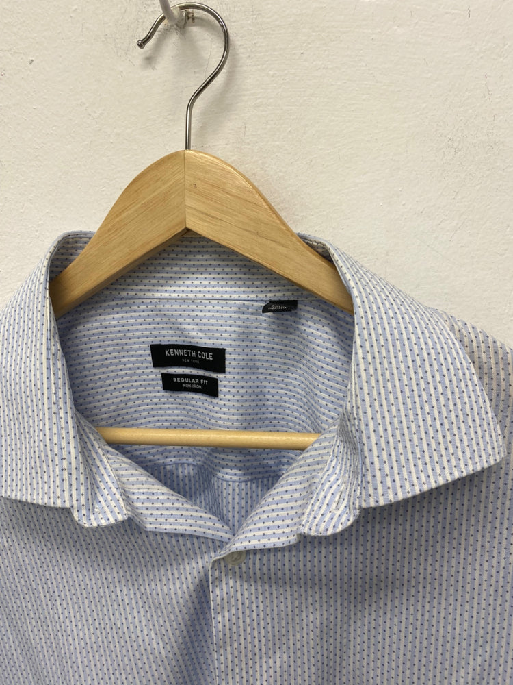 Fabulous Kenneth Cole Dress Shirt UK XL Light Blue &White striped Race Days DW001