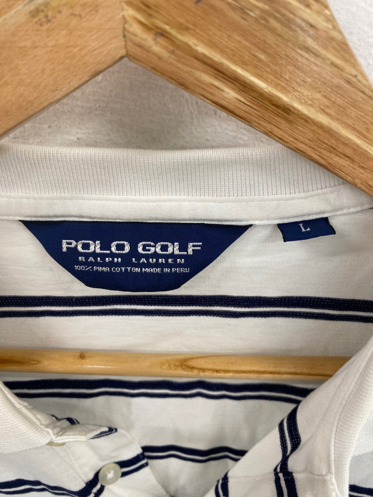 Classic Polo Golf Ralph Lauren Polo Shirt UK L White & Navy Stripes JP001