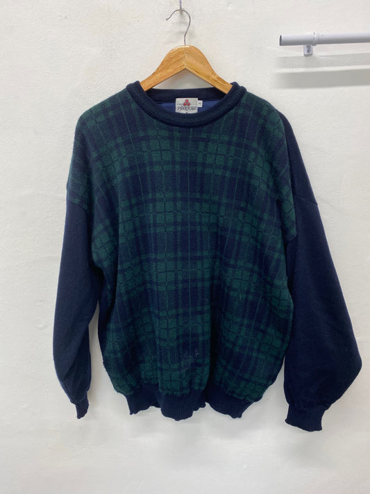 Fabulous Proquip Golf Sweater UK XL Green Navy Blue tartan Windproof SL001