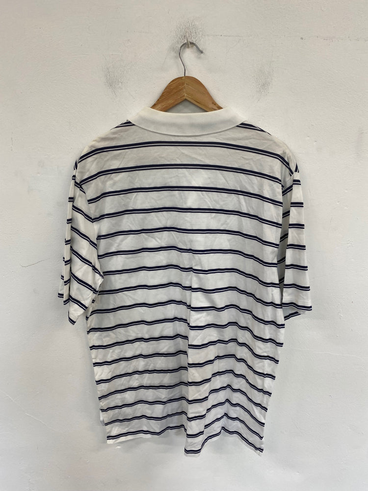 Classic Polo Golf Ralph Lauren Polo Shirt UK L White & Navy Stripes JP001