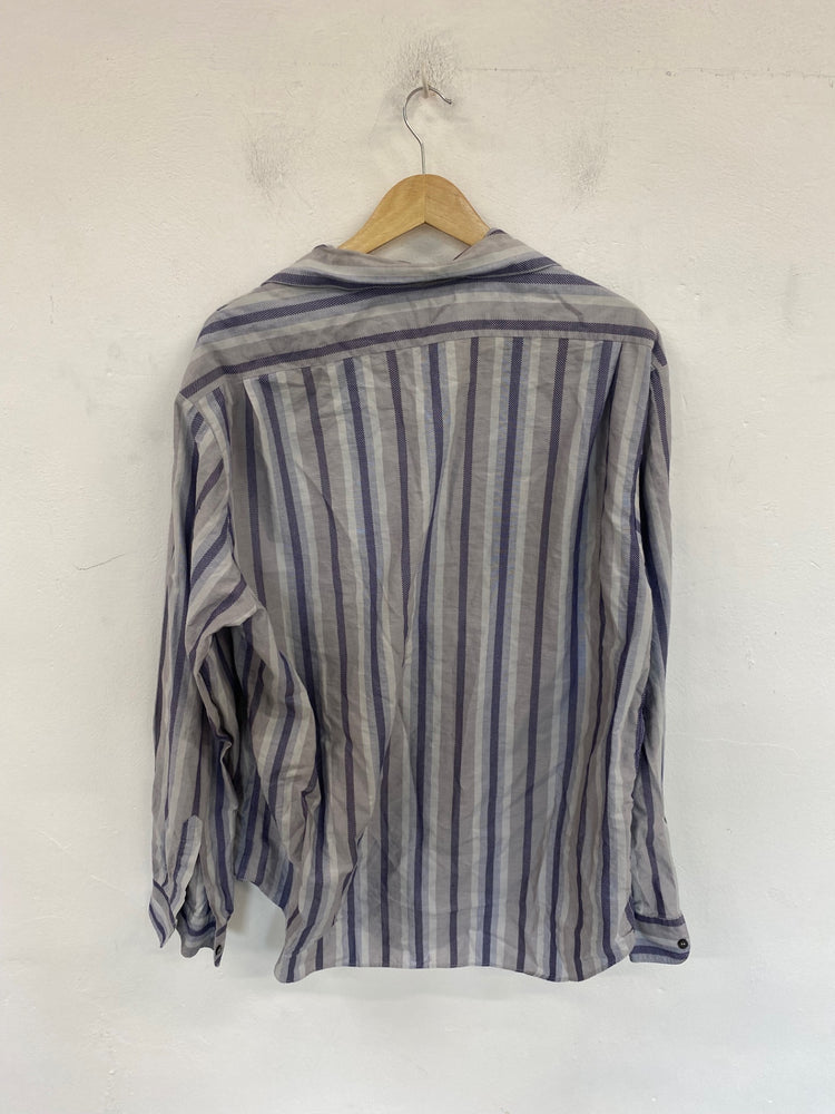 Classic Armani Collezioni Shirt UK XXL Blue & Grey Stripe DW001