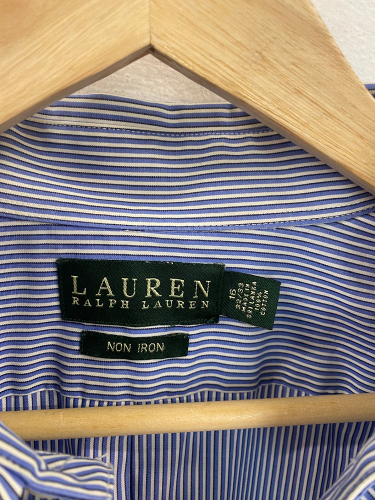 Classic Lauren Ralph Lauren Shirt UK L Blue & White Stripe JP001