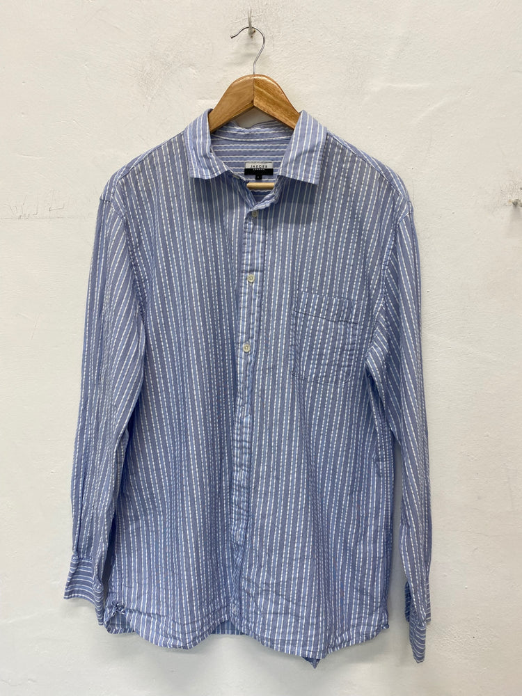 Fabulous JAEGER Shirt UkL Blue and white striped Formal race days JP001