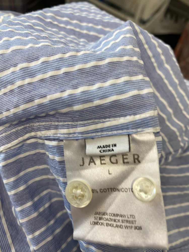 Fabulous JAEGER Shirt UkL Blue and white striped Formal race days JP001