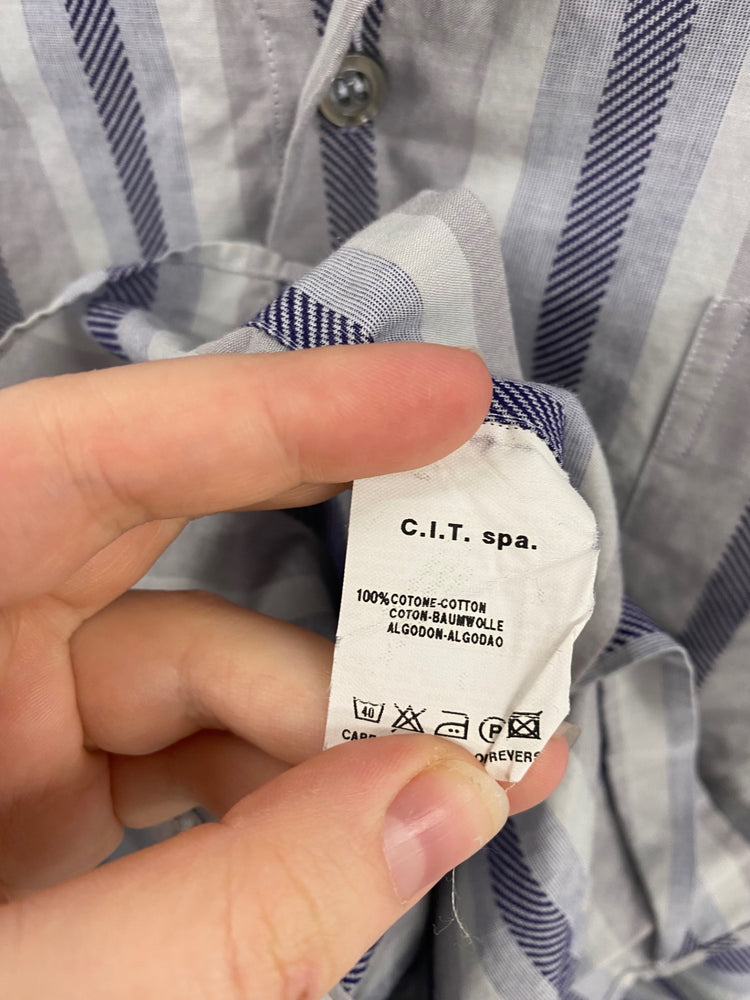 Classic Armani Collezioni Shirt UK XXL Blue & Grey Stripe DW001