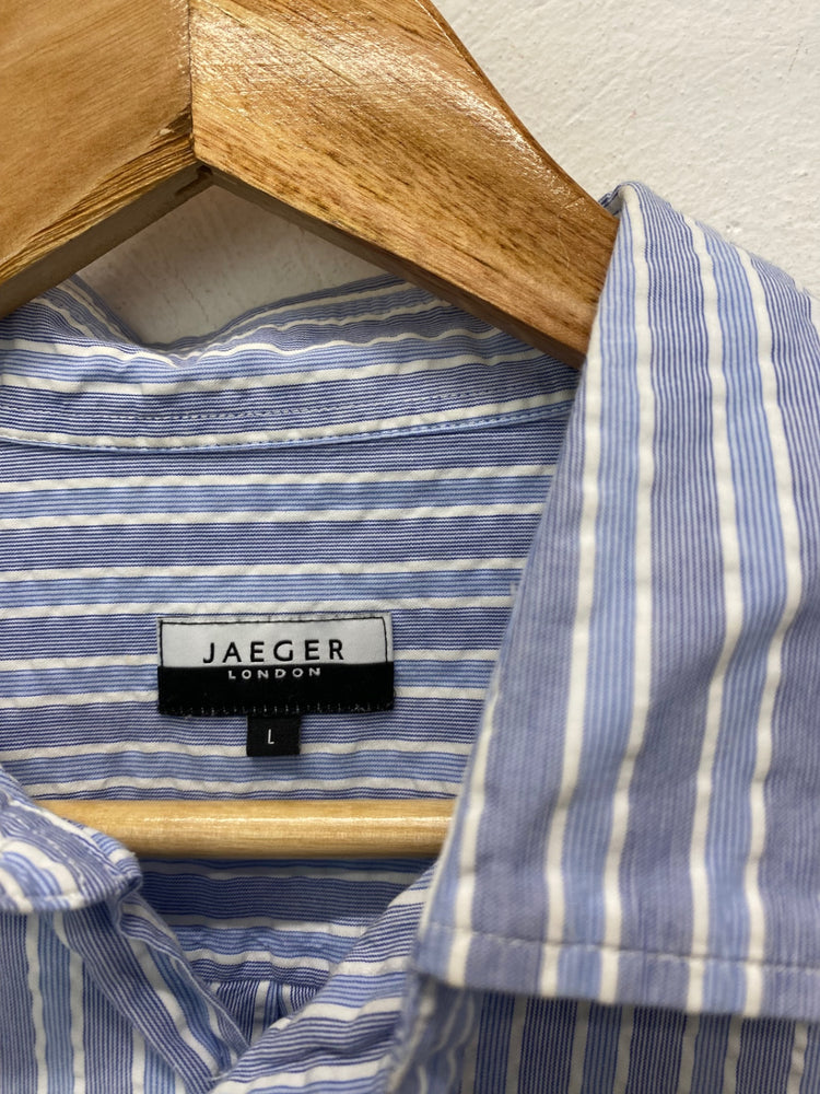 Fabulous JAEGER Shirt UkL Blue and white striped Formal race days JP001