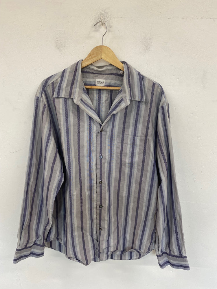 Classic Armani Collezioni Shirt UK XXL Blue & Grey Stripe DW001