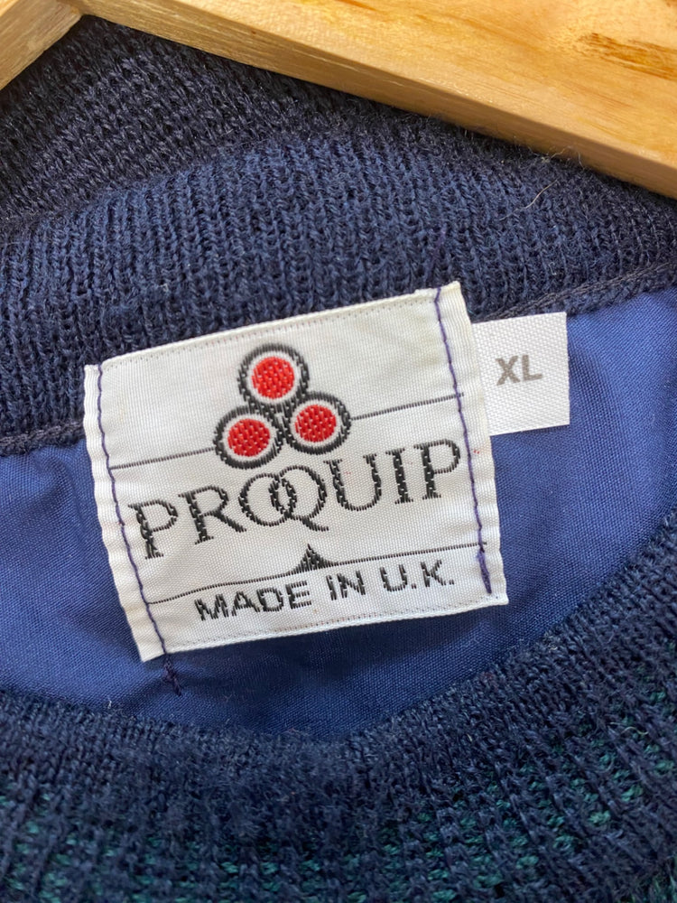 Fabulous Proquip Golf Sweater UK XL Green Navy Blue tartan Windproof SL001