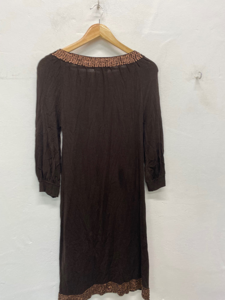Fabulous Next Jumper Dress UK12 Brown & bronze embellished neckline BT001