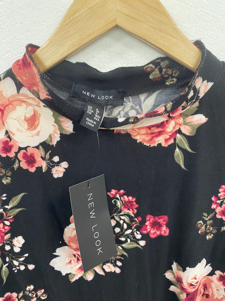 Fabulous New Look Mini Dress UK8 Black & Pink Floral BT001
