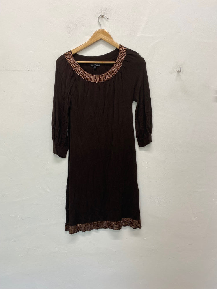Fabulous Next Jumper Dress UK12 Brown & bronze embellished neckline BT001