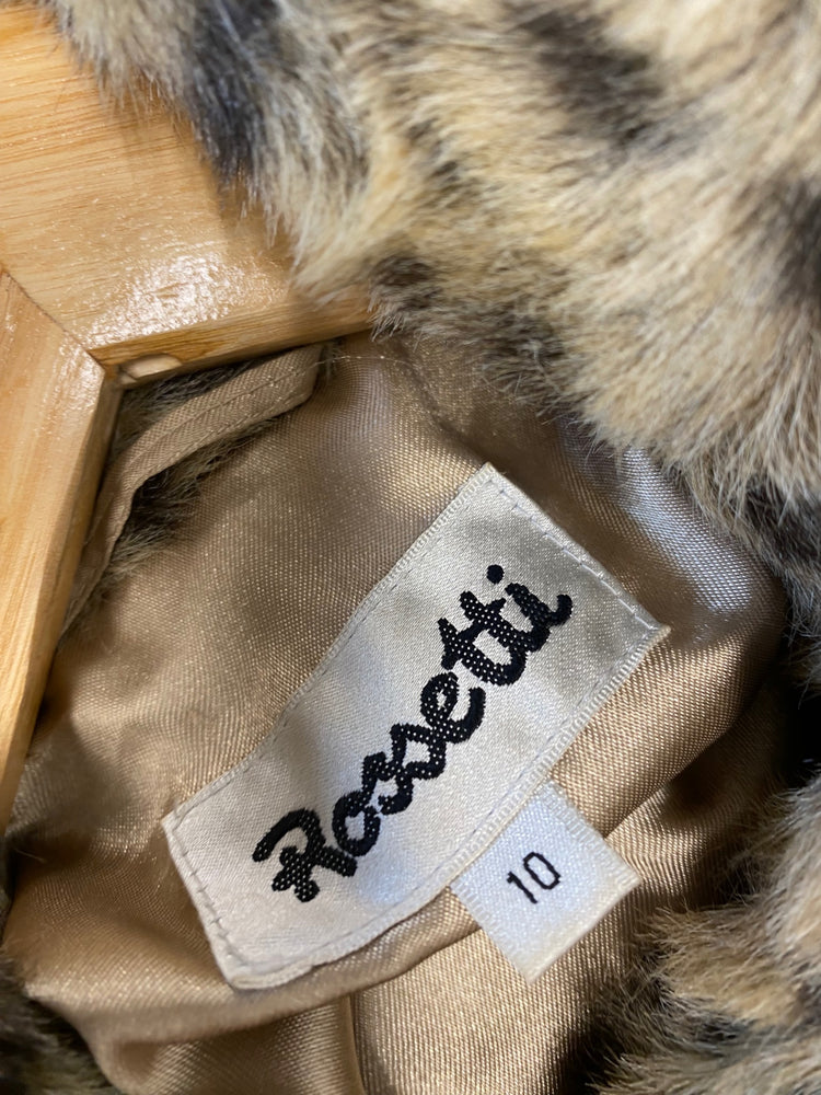 Fabulous Rossetti Vintage Faux Fur Coat leopard UK10 Brown & Black Leopard Print BT001