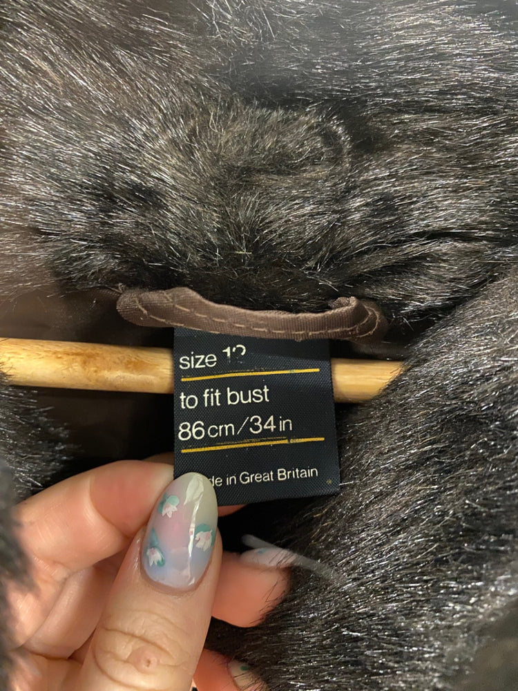 Vintage Made In England Faux Fur Coat UK12 Dark Brown BT001