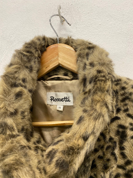 Fabulous Rossetti Vintage Faux Fur Coat leopard UK10 Brown & Black Leopard Print BT001