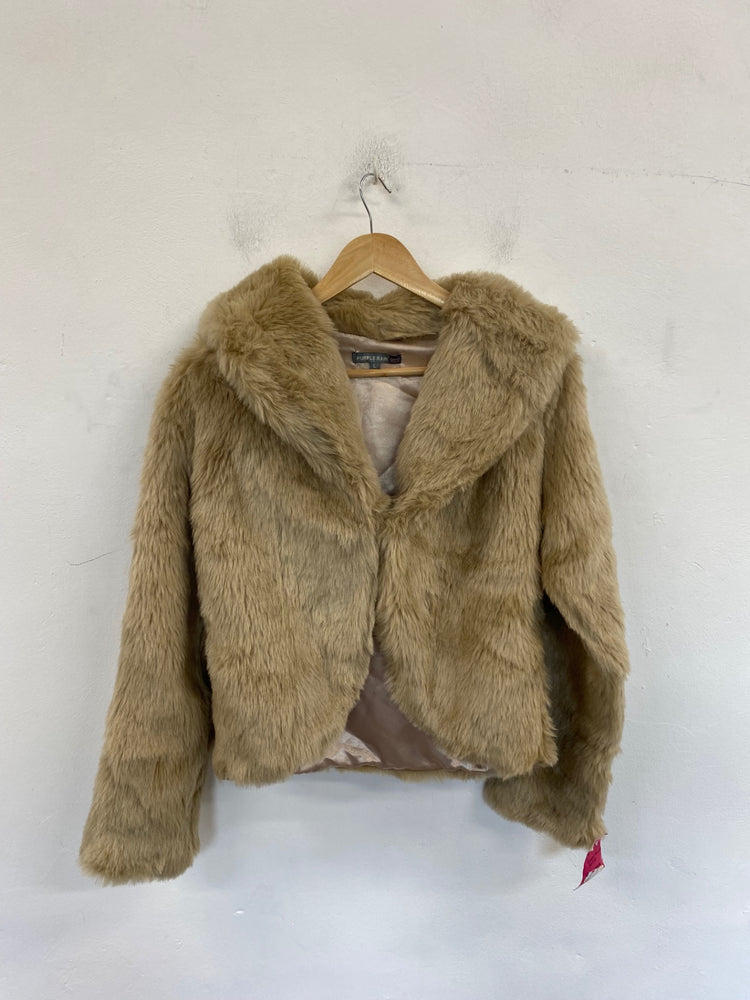 Fabulous Purple Rain QED London Faux Fur Coat UK L Beige BT001