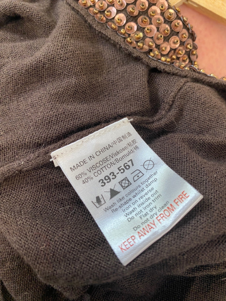 Fabulous Next Jumper Dress UK12 Brown & bronze embellished neckline BT001