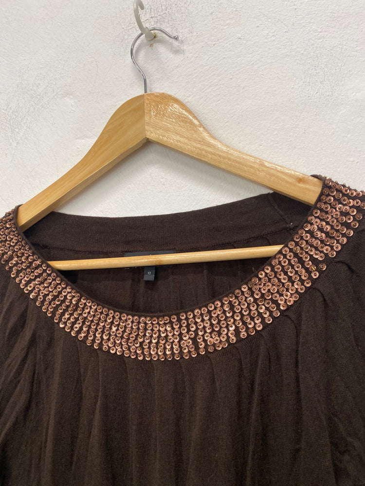 Fabulous Next Jumper Dress UK12 Brown & bronze embellished neckline BT001