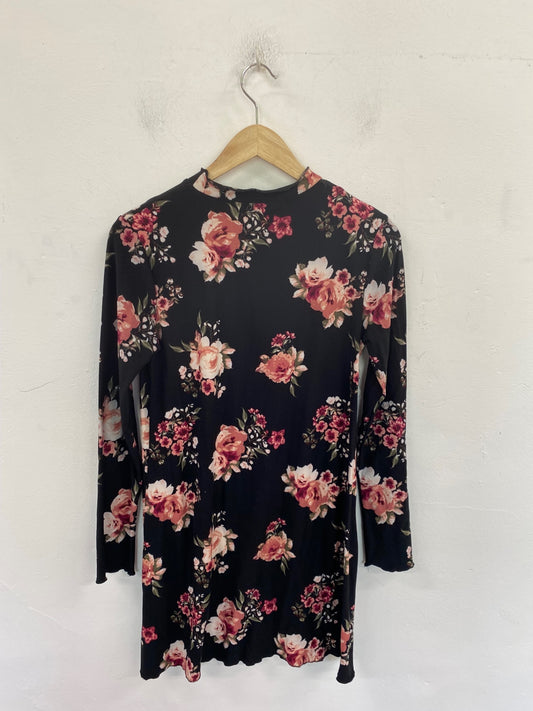 Fabulous New Look Mini Dress UK8 Black & Pink Floral BT001