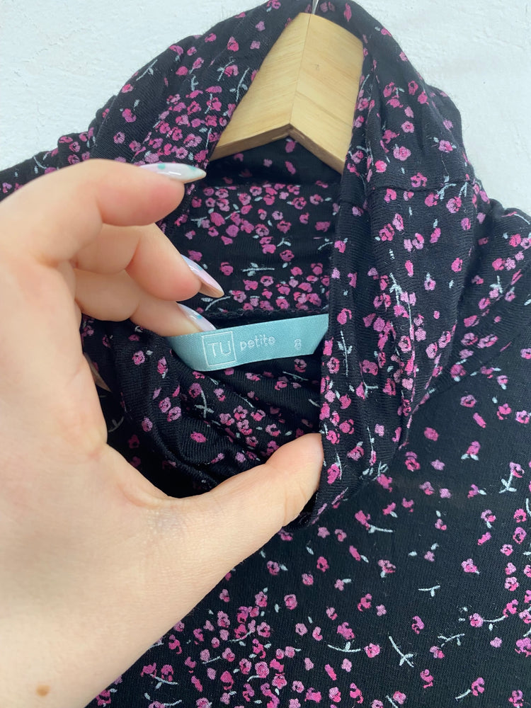 Fabulous TU Mini Dress UK8 Black & Purple Ditsy Floral BT001