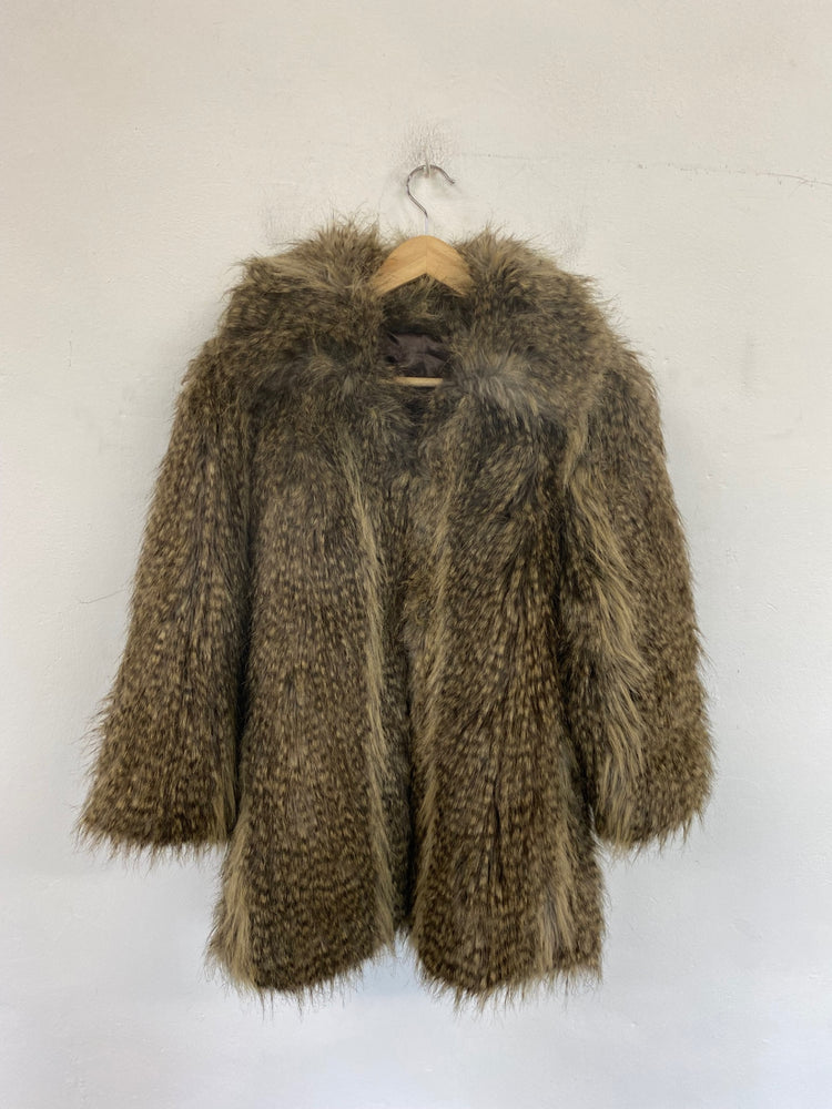 Fabulous Tommy & Kate Faux Fur Coat UK8 Brown BT001