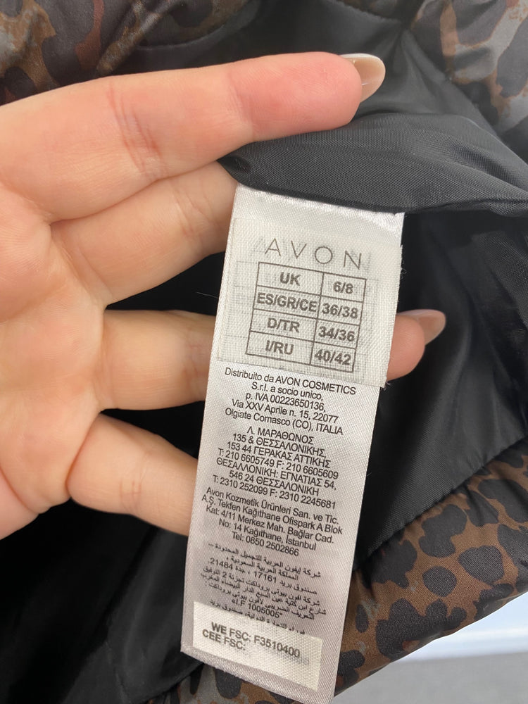 Fabulous AVON Puffer Jacket UK6-8 Brown Animal Print BT001