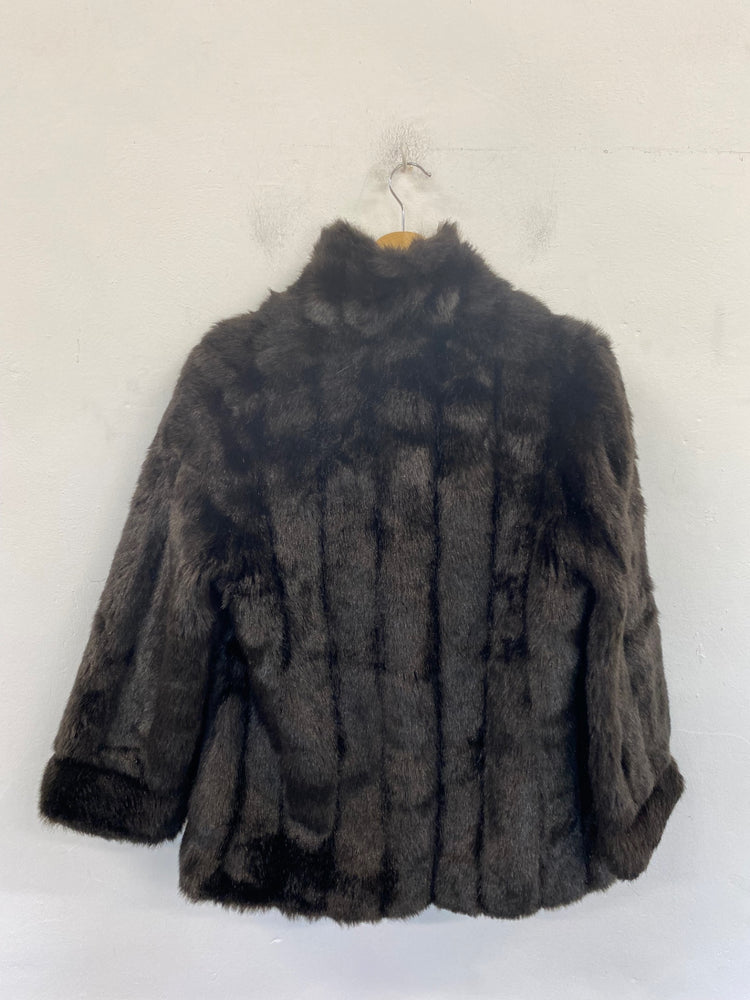 Vintage Made In England Faux Fur Coat UK12 Dark Brown BT001