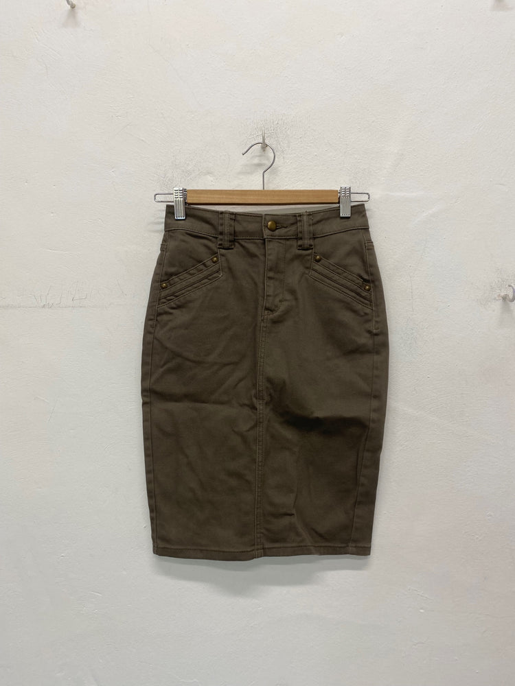 Fabulous H&M Denim pencil Skirt UK6 Taupe brown BT001