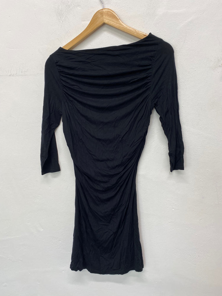 Fabulous River island Dress UK10 Black slash neckline boho chic BT001