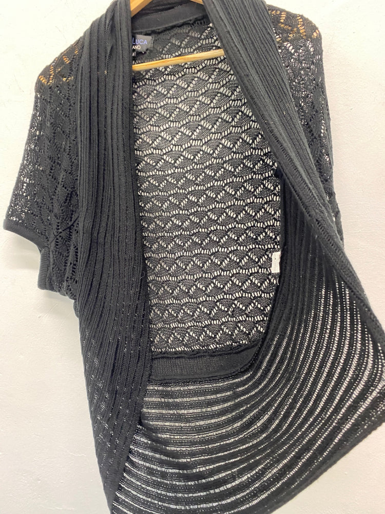 Fabulous P.Luca Kimono cardigan M Black crochet boho chic BT001