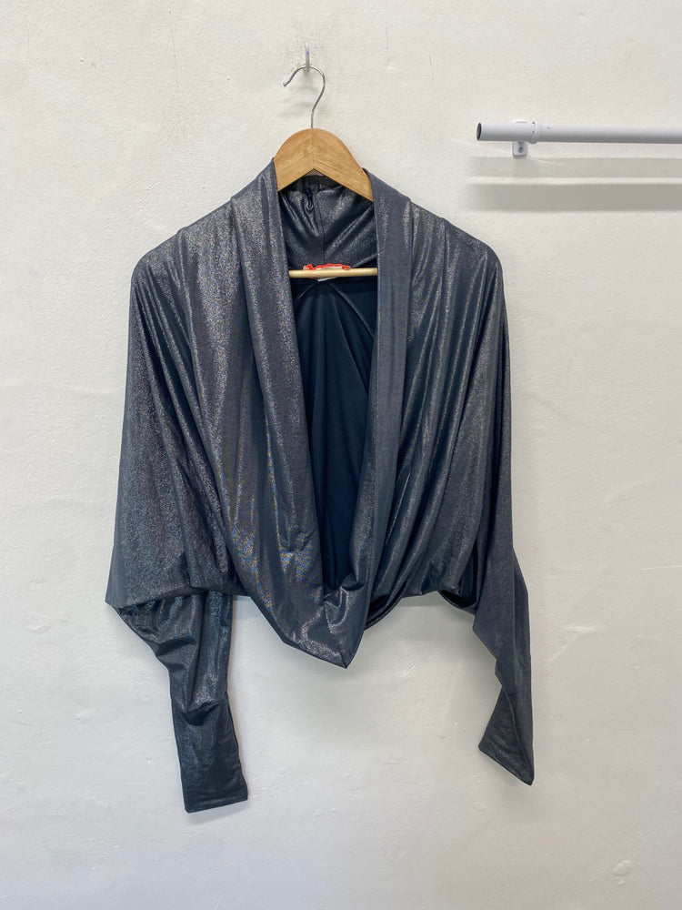 Fabulous Lulu & Red Kimono Shrug Uk 10 Silver Boho retro chic BT001