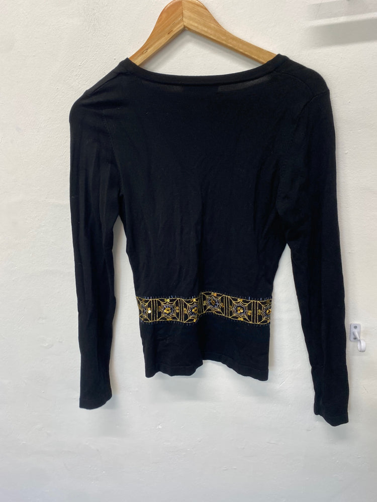 Fabulous H&M Cardigan UK8 Black with gold embroidery boho chic BT001